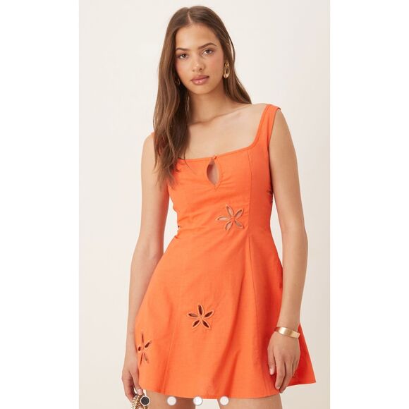 NWT SNDYS Flora Mini Dress linen blend in Volcanic, Med $110 C27 - Picture 1 of 10